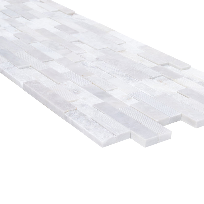 Lincoln White Ledger 3D Panel 6"x24" Multi Surface Natural Marble Wall Tile
