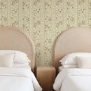 Linen Block Print Floral Stripe - Vintage Inspired Botanical Wallpaper