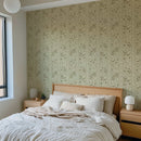Linen Block Print Floral Stripe - Vintage Inspired Botanical Wallpaper