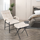 Linen Fabric Modern Accent Chair with Ottoman and Adjustable Backrest-Beige