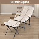 Linen Fabric Modern Accent Chair with Ottoman and Adjustable Backrest-Beige