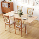 Linen Fabric Upholstered Wooden Dining Chair Set of 2 with Rubber Wood Frame for Dining Room