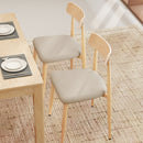 Linen Fabric Upholstered Modern Dining Chair Set of 2 with Padded Seat and Curved Back-Oak