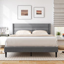 Linen Upholstered Platform Twin/Queen Bed Frame with Wingback Headboard-Queen Size