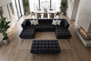 Lipa Black Velvet Double Chaise "U" Shape Sectional Sofa by Ornate Furniture