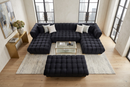 Lipa Black Velvet Double Chaise "U" Shape Sectional Sofa by Ornate Furniture