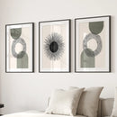 Set of 3 Boho Prints. Sage Green Modern Mid Century Wall Art. by Wall Art Set