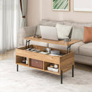 Living Room Central Table with Lifting Tabletop and Metal Legs-Natural by LJGDeals