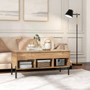 Living Room Central Table with Lifting Tabletop and Metal Legs-Natural by LJGDeals