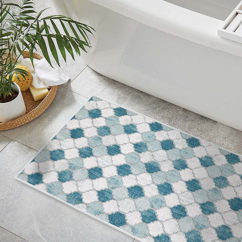 Moroccan Design Multipurpose Floor Mat | 24"x44" | Gray&Blue