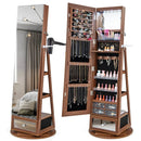 Lockable 360° Swivel Jewelry Cabinet with Full-Length Mirror LED Lights by LJGDeals