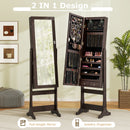 Lockable Mirrored Jewelry Cabinet with Stand and Led Lights-Brown