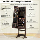 Lockable Mirrored Jewelry Cabinet with Stand and Led Lights-Brown
