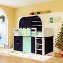 Twin Size Loft Bed Playhouse Bed Frame with Tower Tent and 3 Storage Pockets by LJGDeals
