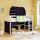 Twin Size Loft Bed Playhouse Bed Frame with Tower Tent and 3 Storage Pockets