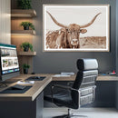 Longhorn Bull Wall Art Canvas Print – Framed Rustic Cow