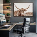 Longhorn Bull Wall Art Canvas Print – Framed Rustic Cow