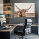 Longhorn Bull Wall Art Canvas Print – Framed Rustic Cow