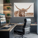 Longhorn Bull Wall Art Canvas Print – Framed Rustic Cow