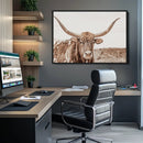 Longhorn Bull Wall Art Canvas Print – Framed Rustic Cow