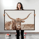 Longhorn Bull Wall Art Canvas Print – Framed Rustic Cow