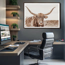 Longhorn Bull Wall Art Canvas Print – Framed Rustic Cow