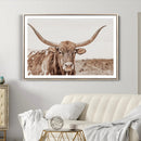 Longhorn Bull Wall Art Canvas Print – Framed Rustic Cow