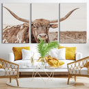 Longhorn Bull Wall Art Canvas Print – Framed Rustic Cow