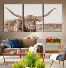 Longhorn Bull Wall Art Canvas Print – Framed Rustic Cow