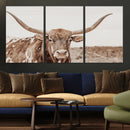 Longhorn Bull Wall Art Canvas Print – Framed Rustic Cow