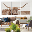 Longhorn Bull Wall Art Canvas Print – Framed Rustic Cow