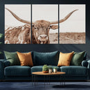 Longhorn Bull Wall Art Canvas Print – Framed Rustic Cow