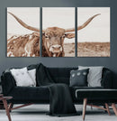 Longhorn Bull Wall Art Canvas Print – Framed Rustic Cow