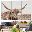 Longhorn Bull Wall Art Canvas Print – Framed Rustic Cow