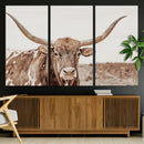 Longhorn Bull Wall Art Canvas Print – Framed Rustic Cow