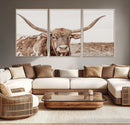 Longhorn Bull Wall Art Canvas Print – Framed Rustic Cow