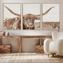 Longhorn Bull Wall Art Canvas Print – Framed Rustic Cow