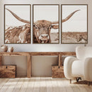 Longhorn Bull Wall Art Canvas Print – Framed Rustic Cow
