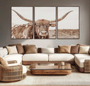 Longhorn Bull Wall Art Canvas Print – Framed Rustic Cow