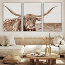 Longhorn Bull Wall Art Canvas Print – Framed Rustic Cow