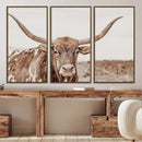 Longhorn Bull Wall Art Canvas Print – Framed Rustic Cow