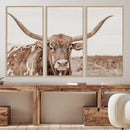 Longhorn Bull Wall Art Canvas Print – Framed Rustic Cow