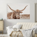 Longhorn Bull Wall Art Canvas Print – Framed Rustic Cow