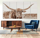 Longhorn Bull Wall Art Canvas Print – Framed Rustic Cow