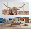 Longhorn Bull Wall Art Canvas Print – Framed Rustic Cow