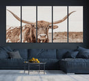 Longhorn Bull Wall Art Canvas Print – Framed Rustic Cow