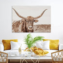 Longhorn Bull Wall Art Canvas Print – Framed Rustic Cow