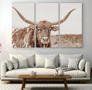 Longhorn Bull Wall Art Canvas Print – Framed Rustic Cow
