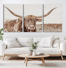 Longhorn Bull Wall Art Canvas Print – Framed Rustic Cow