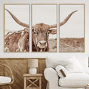 Longhorn Bull Wall Art Canvas Print – Framed Rustic Cow